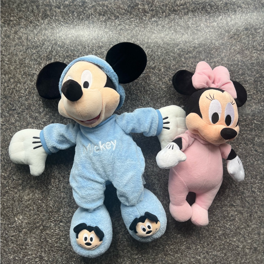 Disney Babies Baby Mickey Mouse and Minnie Mouse plush wearing pajamas - Picture 3 of 14